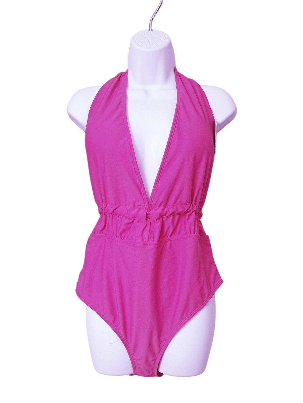 NY&C Halter Plunge Neck Hot Pink Swimsuit Size XL
